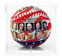 Présidents des États-Unis Baseball à collectionner - Souvenir patriotique rouge, blanc et bleu avec portraits des présidents américains dans une vitrine en acrylique transparent - Cadeau souvenir