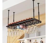 Presque en verre de bouteille à vin suspendu en métal moderne, supports à vin de plafond pour affichage du bar à la maison, porte-bouteilles de vins de café, étagères de rangement flottantes tasses de