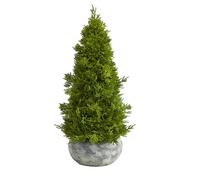 Presque naturel 18 pouces. Arbre artificiel cne de cyprs dans un pot de fleurs dcoratif