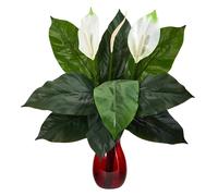 Presque naturel 24 pouces. Plante artificielle Spathiphyllum dans un pot rubis