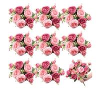 Presque naturel Lot de 4 à 20 bouquets de pivoines artificielles, fausses fleurs bohèmes, centre de table artificiel, bouquet de printemps, décoration florale de mariage fleurs artificielles(Pink dark