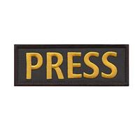 PRESS 5"x2" Black Body Armor Yellow Letters Tactical Vest Media Embroidered Nylon Hook Patch
