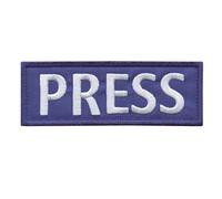 PRESS 5"x2" Blue Body Armor White Letters Tactical Vest Media Embroidered Nylon Fastener Patch