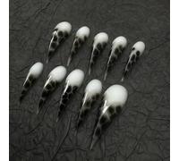 Press Claw on Nails Long Stiletto Black White Crack Gothic Style Halloween Witch Vampire Press on Nails Reusable Thick Acrylic Cat Dragon Eagle Claw False Nail Glossy Glue on Nail (M)
