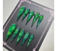 Press Claw on Nails Long Stiletto Green Rendering Gothic Style Halloween Witch Vampire Press on Nails Reusable Thick Acrylic Cat Dragon Eagle Claw False Nail Glossy Glue on Nail (M)