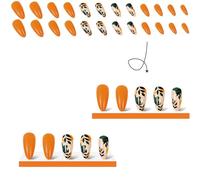 Press On Amande Faux Nails, Feuilles Orange Wearable Nail Art Nails, Faux Ongles Automne, Faux Ongles à Presser En Forme De Feuilles D'érable Oranges Pour Décoration D'Ongles, Pour Femmes Et Filles