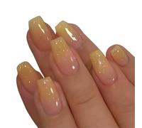 Press on nails 24 faux ongles dégradés, style ballerine française, imperméables, de longueur moyenne, à coller. pour Manucure(Color7)