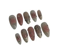 Press on nails 24 faux ongles mignons, clips détachables, forme amande, à coller pour Manucure(Color13)