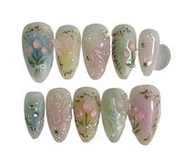 Press on nails 24 faux ongles mignons, clips détachables, forme amande, à coller pour Manucure(Color8)