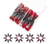 Press on Nails 48Pieces Floral Spiderweb Design Plastic Artificial Nails for Professional Look Wine Red Fake Nail