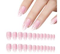Press on Nails Amande 24 Pièces Faux Ongles Amande Faux Ongles Court French Capsules Ongles Ballerine Glossy Ongles à Coller Nail Art False Nails pour Femmes Et Filles Salons De Manucure