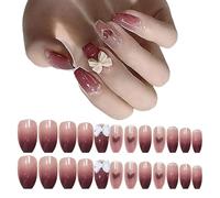 Press on Nails Amande 24 Pièces Faux Ongles Amande Faux Ongles Court French Capsules Ongles Ballerine Glossy Ongles à Coller Nail Art False Nails pour Femmes Et Filles Salons De Manucure