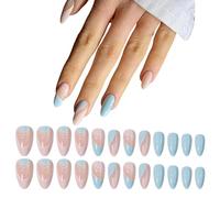 Press on Nails Amande 24 Pièces Faux Ongles Amande Faux Ongles Court French Capsules Ongles Ballerine Glossy Ongles à Coller Nail Art False Nails pour Femmes Et Filles Salons De Manucure