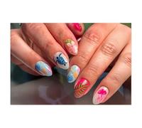 Press On Nails Court Amande Tortue de mer fleur rouge Mignon été Faux Ongles Réutilisables à Coller Nail Set Manucure Française pour Fête Quotidien