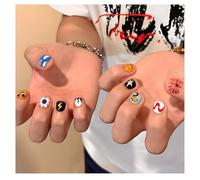 Press On Nails Court Cercueil Motif drôle Mignon Faux Ongles Réutilisables à Coller Nail Set Manucure Française pour Fête Quotidien