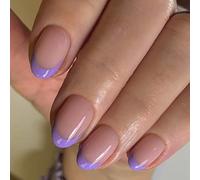 Press On Nails Faux ongles courts orchidées d'amande couvrante complète avec colle unie brillante pour femme Faux ongles
