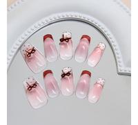Press On Nails Faux ongles longs en forme de cercueil Blush à pois Cat Eye French Tip S Faux ongles Impress Stick on Nails Set 10 pièces