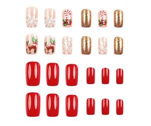 Press On Nails, Festive 3D Thin Comfortable Manucure Set, Short Christmas Fake Nails for Women and Girls, Easy to Apply Nail Tips for Daily Wear Parties Home Salon Styling Holiday Dates and Office
