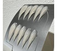 Press on Nails Long Curved Stiletto Transparent White Handmade Unique Reusable Dragon Eagle Claw Fake Nails Halloween Witch Vampire Cat Claw Glossy Thick Acrylic Glue on Nail (XS)