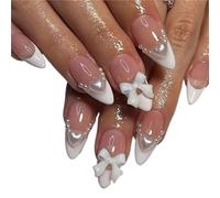 Press on nails Lot de 24 faux ongles à coller, en forme de nœud papillon 3D à pointe diamant, for femmes. pour Manucure(Color13)