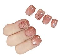 Press on nails Lot de 24 faux ongles ovales courts roses à coller, effet ombré simple, for un look printanier chic et tendance. Amovibles et faciles à porter. pour Manucure(Color9)