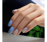 Press On Nails - Lot de 24 ongles - Inspiration 2026 - Forme carrée - Bleu clair - Ongles à coller - Couverture complète