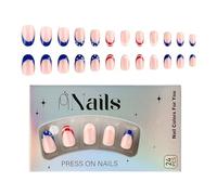 Press On Nails, Portable Short Length, 4.49x2.64in Independence Day Design, Versatile Full Cover False Nail, Nude Base Flag Star Decor for Girls, Salon, Spring Celebration
