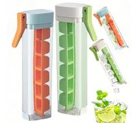 Press Type Silicone Ice Cube Tray with Lid, Easy Release Ice Mold for Cocktails Coffee & Water Bottles, Space Saving Cylinder Design, 6 Cubes per Press, One Glass Ice Maker