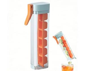 Press Type Silicone Ice Cube Tray with Lid, Easy Release Ice Mold for Cocktails Coffee & Water Bottles, Space Saving Cylinder Design, 6 Cubes per Press, One Glass Ice Maker
