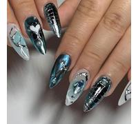 Presse à amande sur ongles Strass Pierres de guérison Faux ongles brillants Couverture complète Faux ongles pour femmes à la recherche de manucures simples