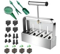 Presse à Blocs de terreau Manuelle : Alliage d'aluminium argenté, 5 x 5 cm, avec Outil de semis, pour la Fabrication de Blocs de terreau pour Plantes, Usage au Jardin et à la Maison.