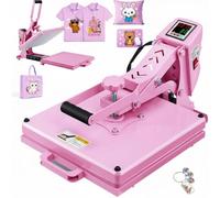 Presse à chaud 38 x 38 cm Presse de transfert à plat pour t-shirts, presse de transfert, machine de sublimation numérique industrielle pour sublimation sur t-shirts pour bricolage (Rose)