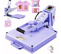 Presse à chaud 38 x 38 cm Presse de transfert à plat pour t-shirts, presse de transfert, machine de sublimation numérique industrielle pour sublimation sur t-shirts pour bricolage (Violet)