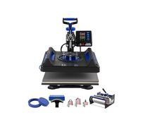 VEVOR Presse à Chaud 8-en-1, Plaque Chauffante 38x38 cm, Machine de Sublimation Textile avec Presse à Tasses 89 cL, Pivotant à 360°, Pressage Numérique, T-shirt/Chapeau/Tasse/Assiette, Noir et Bleu