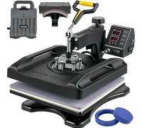 Presse à Chaud Combinée 5 en 1 Machine Impression Textile Noire 38x38 cm Machine de Sublimation 1000W Transfert de Chaleur 360 ° Rotation Imprimante pour T-shirt Casquette Chapeau Tasse Plaque