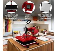 Presse à Chaud Pivotante 38x38 cm Rouge Impression par Transfert Sublimation - Ecran Tactile LED - 0 à 250°C - Création, Personnalisation T-Shirt, Pull, Sac