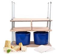 Presse à fromage pour fabrication de fromage 40,6 cm - Kit de fabrication de fromage avec presse à fromage en bois et 2 moules à fromage 0,48 gal - 1,8 L bleu, étamine, ressorts et échelle de mesure