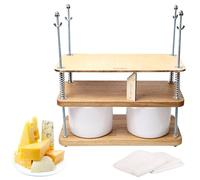 Presse à fromage pour fabrication de fromage en chêne naturel de 18 mm d'épaisseur - Kit de fabrication de fromage avec presse à fromage en bois et 2 moules à fromage 0,48 gal - 1,8 L blanc, étamine,