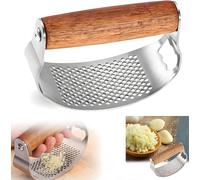 Presse à garlic avec poignée en bois, presse à garlic manuelle en acier inoxydable et hachoir, coupe-légumes au gingembre pour une utilisation et un nettoyage faciles (1 pièce)