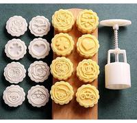 Presse à gâteau de lune en ABS avec tampons à biscuits | Blanc 50g avec tampons à biscuits 6/8/12 : pâtisserie DIY for la fête de la mi-automne(E)