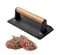 Presse à griller en fonte plate - Rectangle en fonte épaissie presse-steak lourd | Une poignée en bois, des ustensiles de barbecue et des accessoires de cuisine pour tacos, steaks, hamburgers, bacon