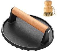 Presse à hamburger, presse à bacon ronde de 17,8 cm pour plaque de cuisson, presse à viande écrasée en fonte robuste de 1 kg - Indispensable pour les barbecues et les cuisines, avec brosse à paume