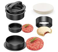 Presse à hamburger, presse à hamburger 4 en 1, curseur, coupe-sandwich pour hamburgers farcis, moule à galette de hamburger végétarien à la viande de bœuf avec 100 pièces de papier à disque de cire