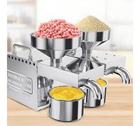 Presse à Huile Électrique Double Tête Inox Silver - 1600W Chauffage Constant, Pression à Froid & Chaud, 6-13KG/H, Basse Consommation, Travail 24h pour Noix & Graines, Presse à Huile Olive