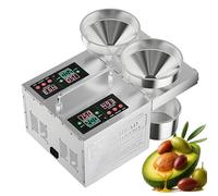 Presse à Huile Olive Électrique 1600W - Double Tête & Double Sortie, Pressage à Froid/Chaud, Contrôle Température, 6-12 kg/h, Extracteur d’Huile Automatique en Acier Inox 304, 24h Continu, Silver