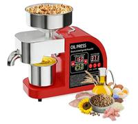 Presse à huile, presse à huile électrique domestique et commerciale à chaud et à froid, en acier inoxydable, adaptée aux arachides, aux graines de sésame et aux graines de tournesol.(Red)
