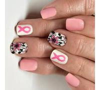 Presse À La Mode Sur Les Ongles 24 Pièces Accents De Ruban Rose Matériaux ABS De Qualité Professionnelle Faux Ongles Beauté Instantanée Fleur Douce Presse Sur L'ongle