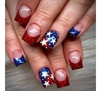 Presse à la mode sur ongles avec motifs courts de conseils français - 24 pièces - Jour de l'indépendance - À coller sur les ongles pour une application facile - Ongles en acrylique