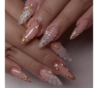 Presse à ongles élégante en forme d'amande avec texture gouttes d'eau - Matériaux ABS - Confort pour les événements de bureau, les vacances à la plage, la plage, les vacances, la presse sur les ongles