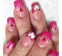 Presse à ongles pour la Saint-Valentin - Avec cœurs colorés - Collage sur les ongles - Acrylique brillant - Carrés - Pour femmes et filles